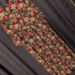 EUC Ulla Popken Empire Waist Floral Maxi Dress - Black Pink, Gray & White 12/14